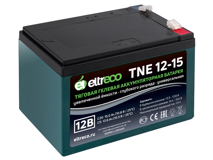 Тяговый аккумулятор Eltreco TNE12-15 (12V12A/H C3) нож